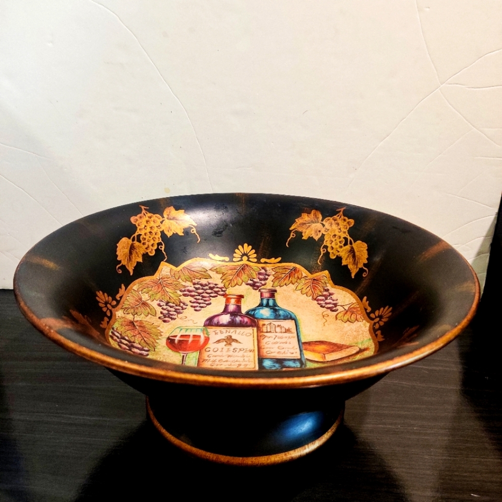 VTG Ceramic Footed Fruit Bowl Hand Painted Gold Rimmed Baroque & Rococo Style